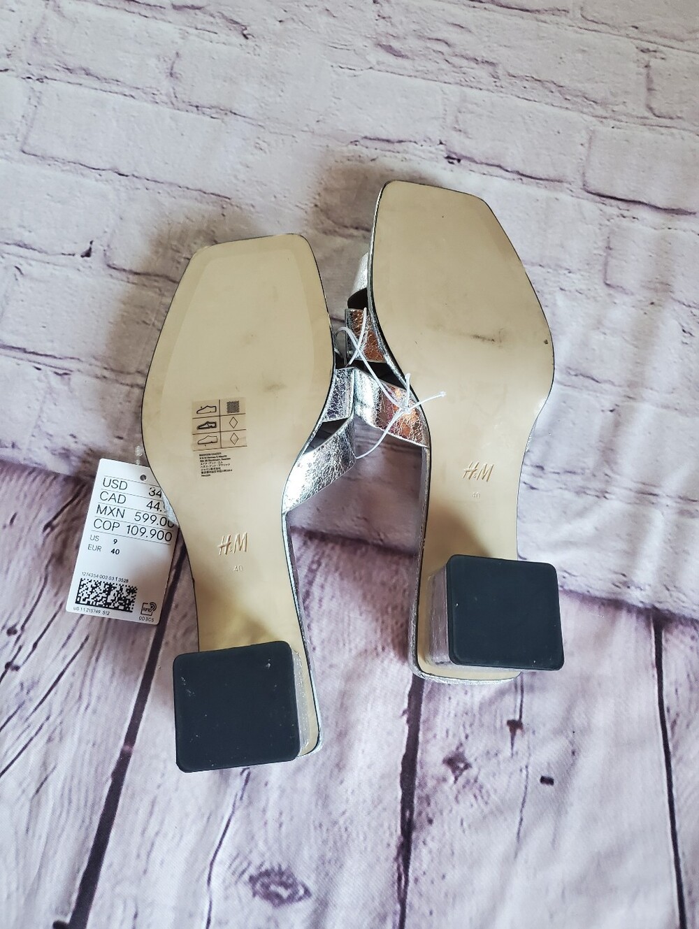 Metallic Silver Low Block Heel Slide Sandals Square Toe Crossover Foot Straps 9 - Picture 10 of 14